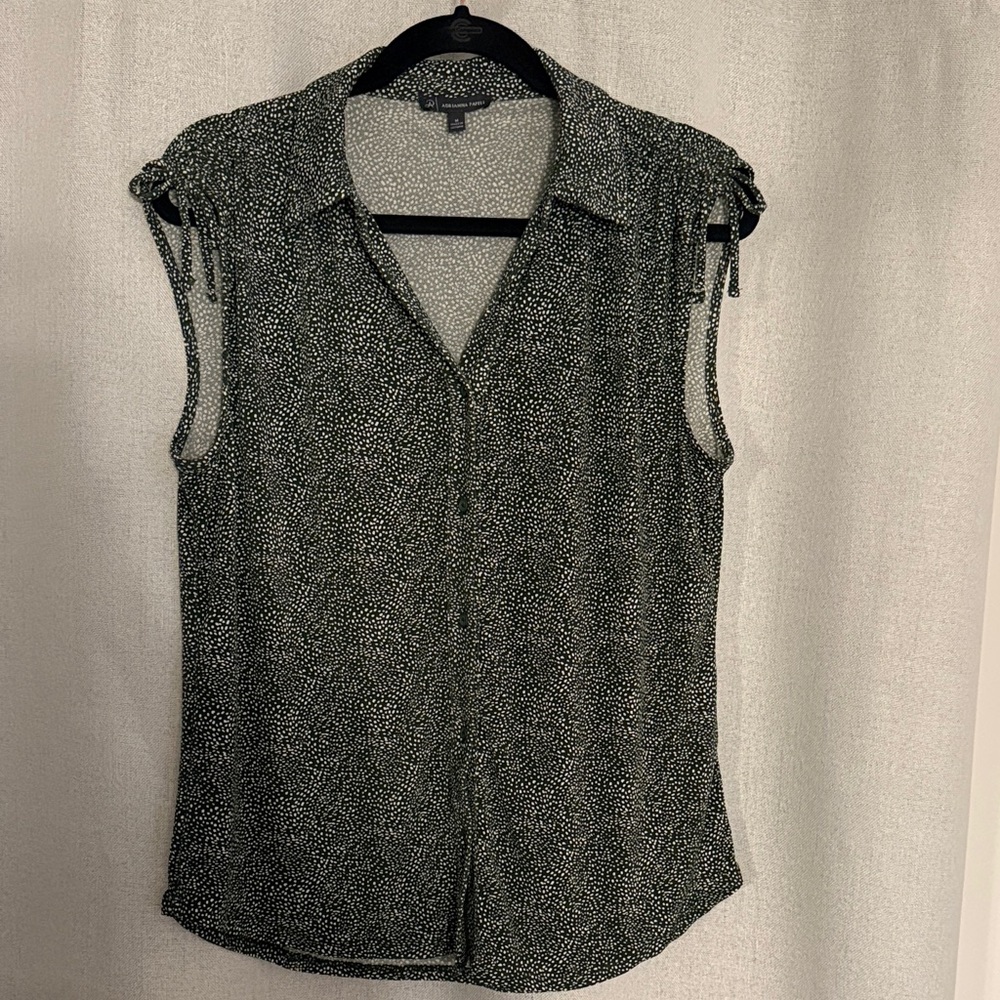 Adrianna Papell Green and White Button Down Shirt